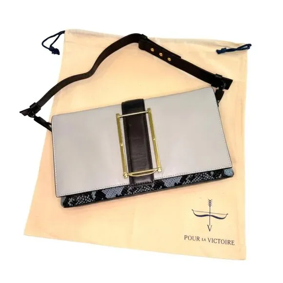 Pour La Victoire Womens Etage Convertible Leather Shoulder Bag Ice Multi Grey - Picture 3 of 16